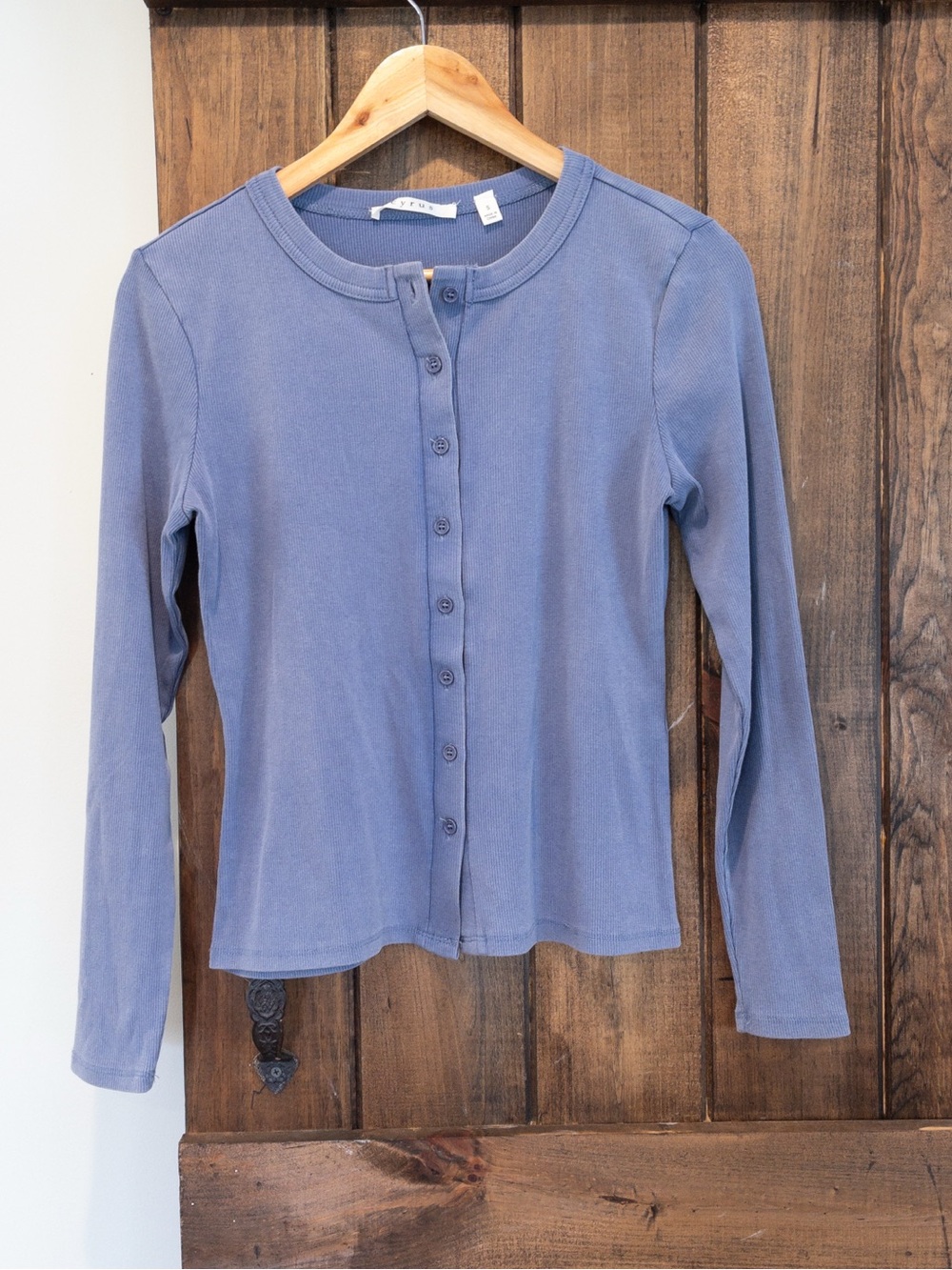 Cyrus Light Blue Purple Rib Knit Button Front Long Sleeve Shirt Small